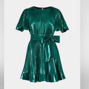 Milly Pleated Metallic Emerald Green Dress- Size 6